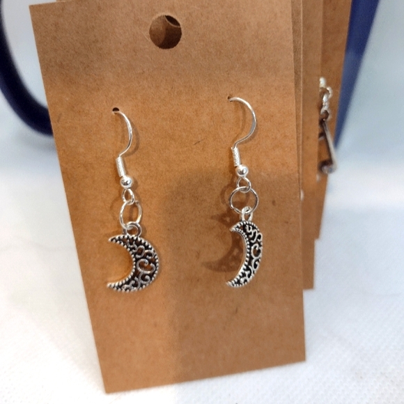 Silver Quarter Moon Earrings - Picture 1 of 1